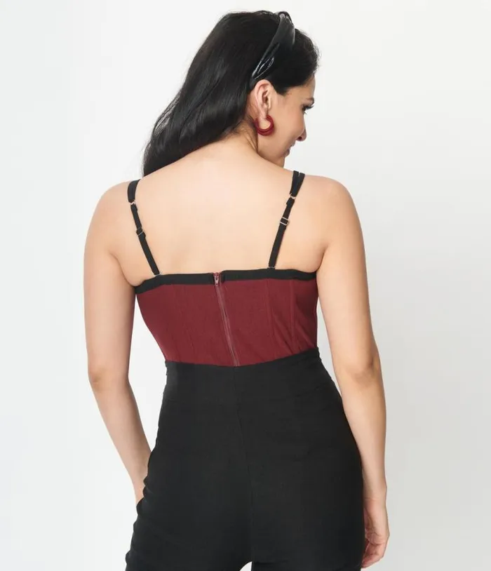 Burgundy and Black Corset Top Halloween Unique Vintage Tops