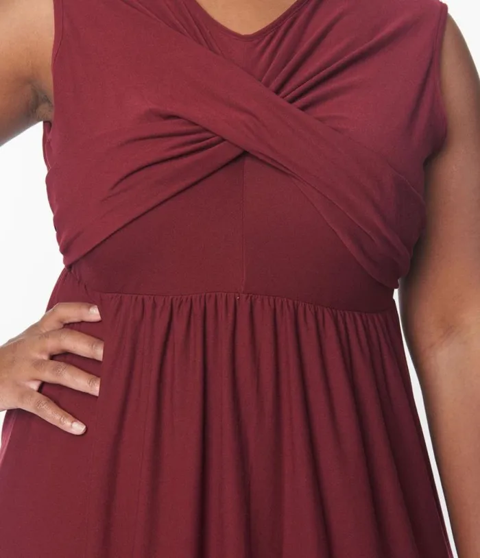 Burgundy CrossOver Bodice Midi Dress Dresses Unique Vintage Midi