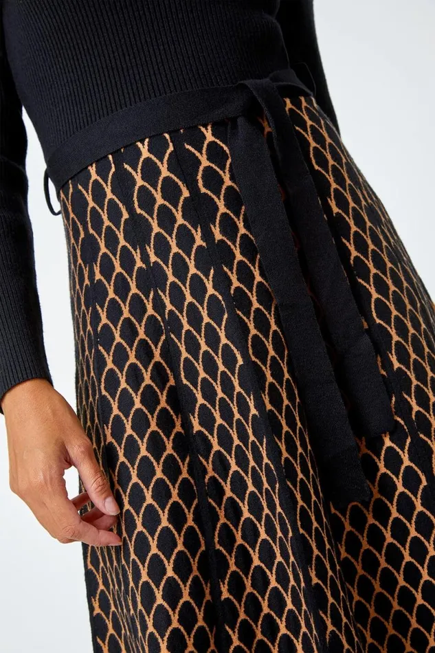 Camel Contrast Skirt Ribbed Jumper Dress Women Roman Dresses