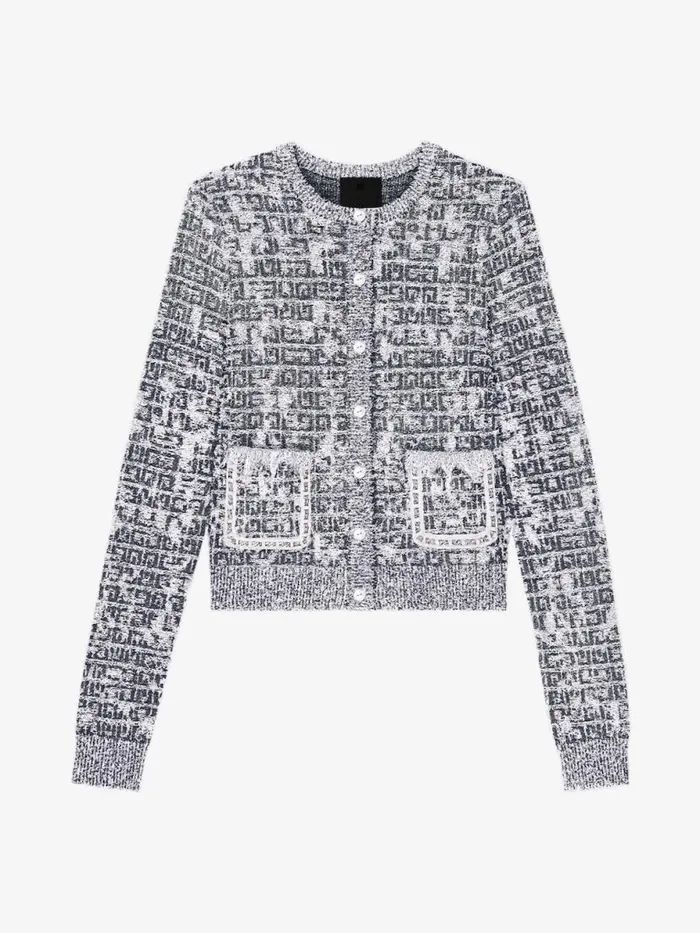 Cardigan In 4g Tweed With Chains Detail Blackwhite Women Givenchy Sweaters