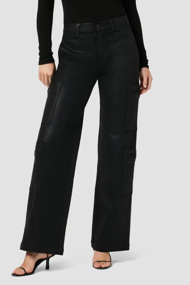 Cargo Women Hudson Jeans HighRise Welt Pocket Wide Leg Cargo Coated Black Beauty Cargo Women Hudson Jeans HighRise Welt Pocket Wide Leg Cargo Coated Black Beauty