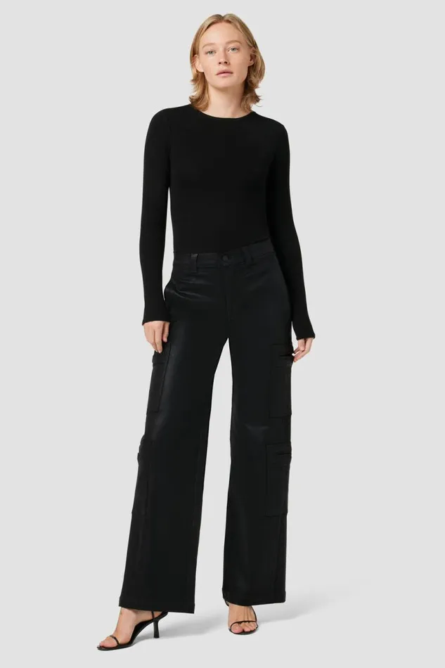 Cargo Women Hudson Jeans HighRise Welt Pocket Wide Leg Cargo Coated Black Beauty Cargo Women Hudson Jeans HighRise Welt Pocket Wide Leg Cargo Coated Black Beauty