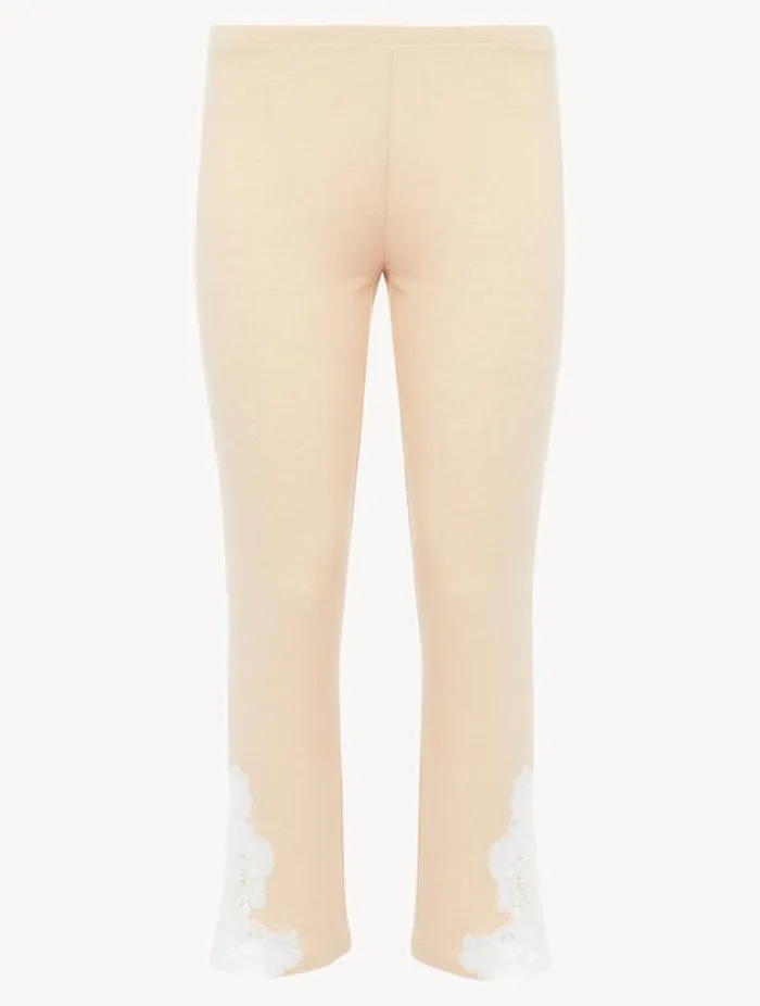 Cashmere Blend Ribbed Trousers In Halo With Frastaglio Sleepwear La Perla Pajamas Cashmere Blend Ribbed Trousers In Halo With Frastaglio Sleepwear La Perla Pajamas