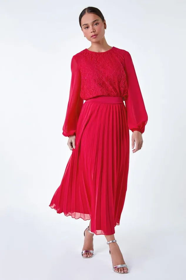 Cerise Petite Elastic Waist A Line Pleated Maxi Skirt Women Roman Skirts