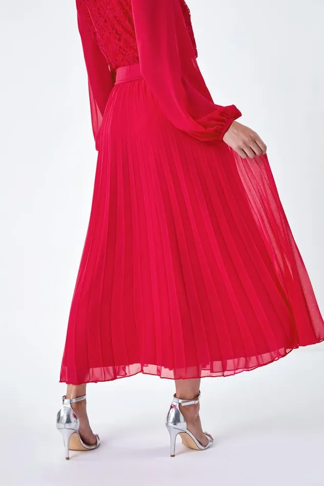 Cerise Petite Elastic Waist A Line Pleated Maxi Skirt Women Roman Skirts