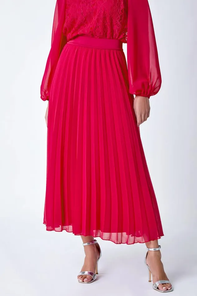 Cerise Petite Elastic Waist A Line Pleated Maxi Skirt Women Roman Skirts