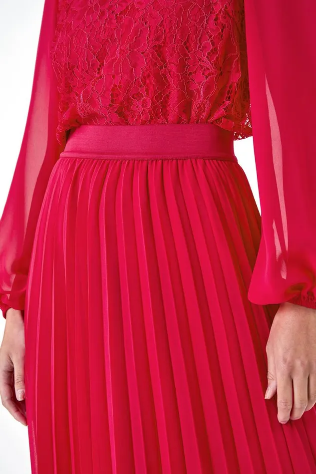 Cerise Petite Elastic Waist A Line Pleated Maxi Skirt Women Roman Skirts