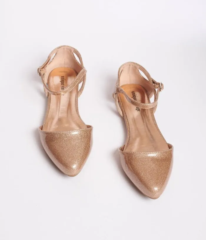 Champagne Glitter Libby Flats Shoes Unique Vintage Flats