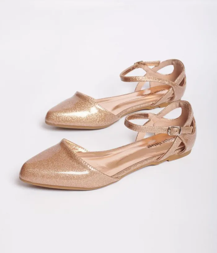 Champagne Glitter Libby Flats Shoes Unique Vintage Flats