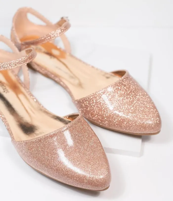 Champagne Glitter Libby Flats Shoes Unique Vintage Flats