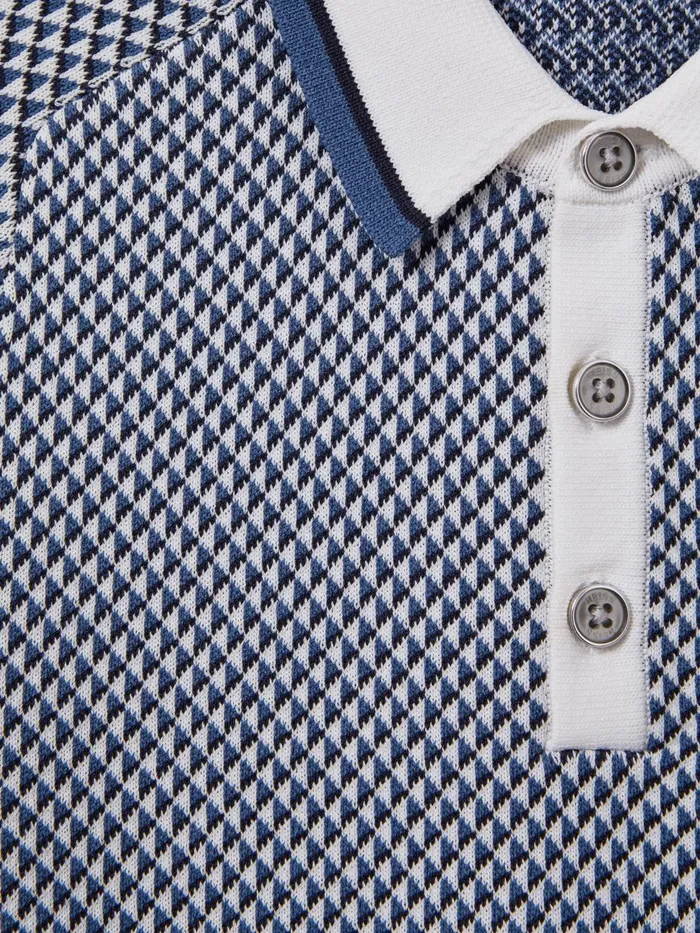 Children Reiss CoOrds Brunswick Geometric Design Knitted Polo Shirt Blue