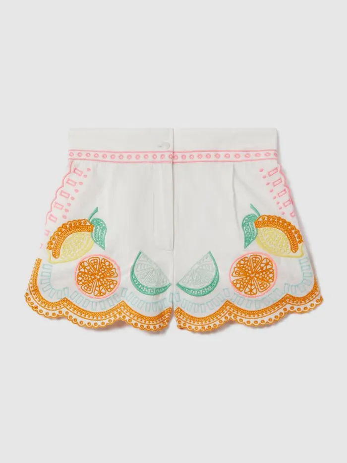 Children Reiss CoOrds Cesca Cotton Broderie Shorts Ivory Print