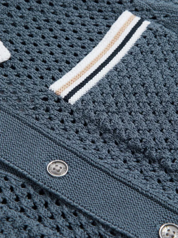 Children Reiss CoOrds Coulson Crochet Contrast Trim Shirt Airforce Blue