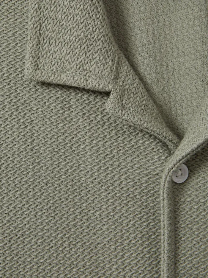 Children Reiss CoOrds Gerrard Textured Cotton Cuban Collar Shirt Pistachio