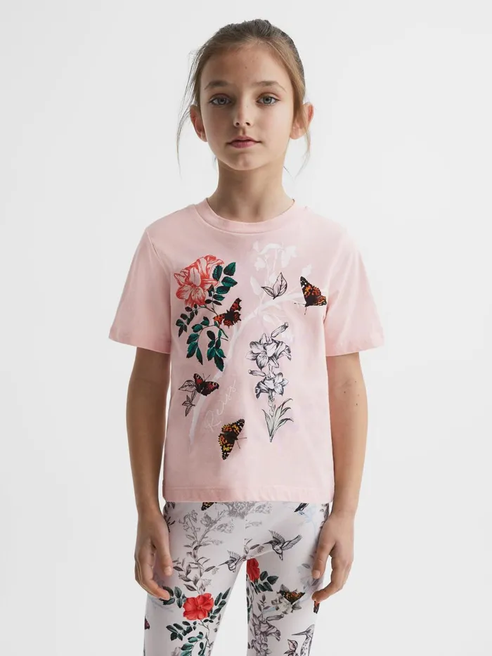 Children Reiss CoOrds Mahlia Printed Set 8211 TShirt And Leggings Pink