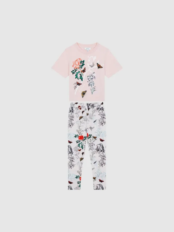 Children Reiss CoOrds Mahlia Printed Set 8211 TShirt And Leggings Pink