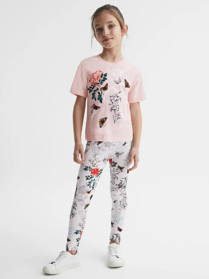 Children Reiss CoOrds Mahlia Printed Set 8211 TShirt And Leggings Pink