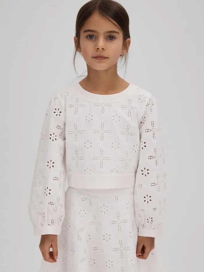 Children Reiss CoOrds Nella Cotton Broderie Lace Skirt Ivory