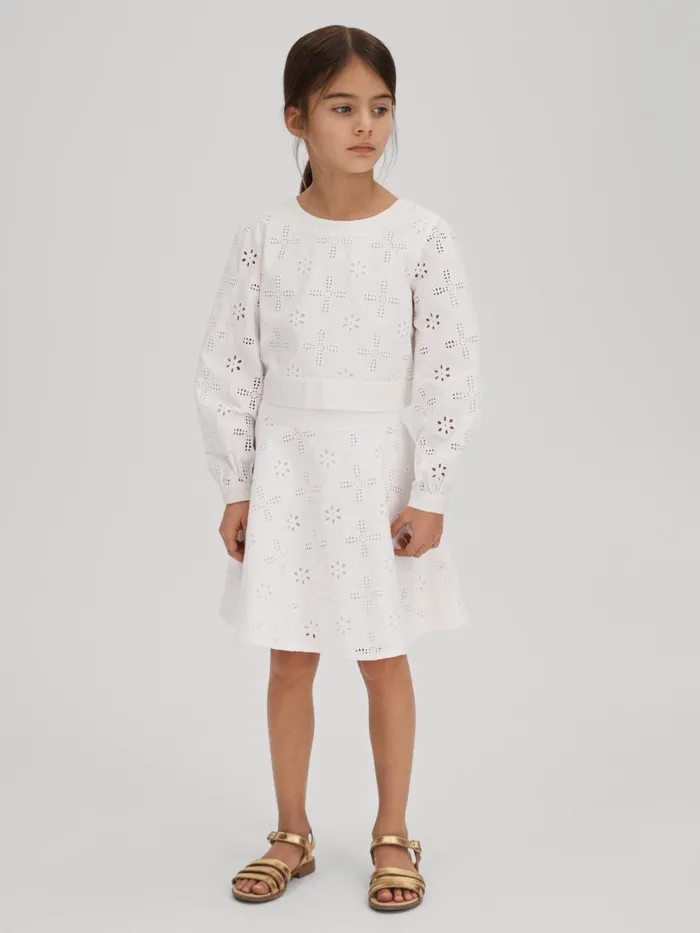 Children Reiss CoOrds Nella Cotton Broderie Lace Skirt Ivory