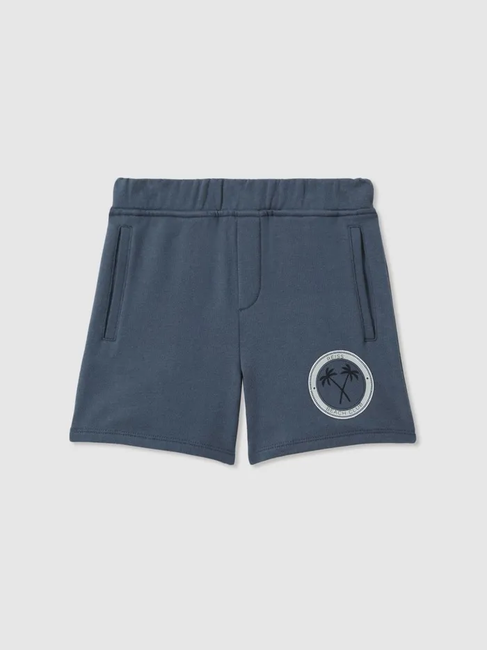 Children Reiss CoOrds Ridley Cotton Motif Sweat Shorts Airforce Blue