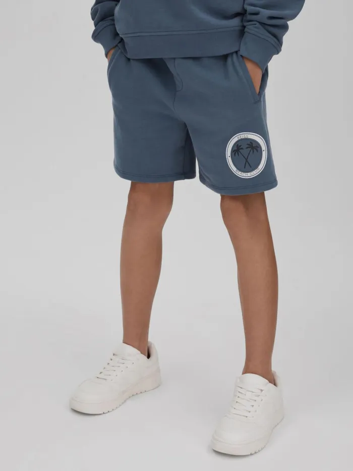 Children Reiss CoOrds Ridley Cotton Motif Sweat Shorts Airforce Blue