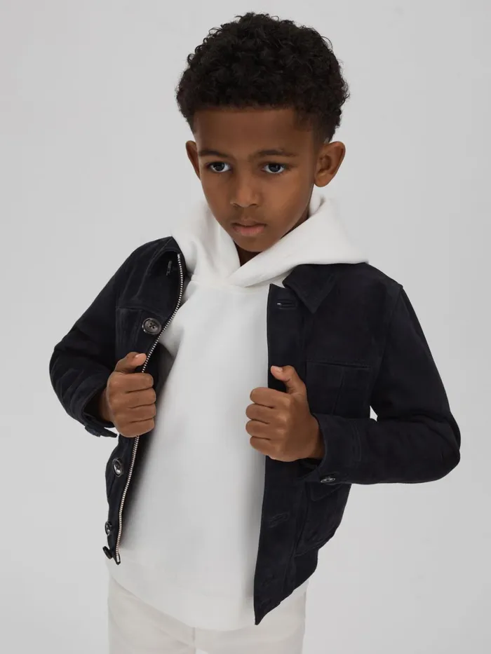 Children Reiss Coats and Jackets Bas Suede Front Pocket Jacket Navy