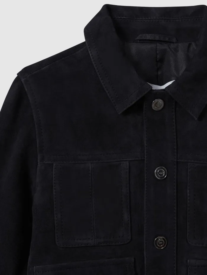 Children Reiss Coats and Jackets Bas Suede Front Pocket Jacket Navy