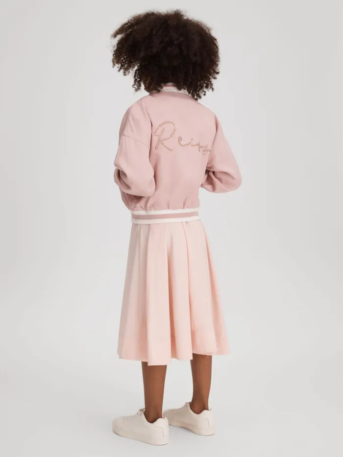 Children Reiss Coats and Jackets Remi Colourblock Varsity Bomber Jacket Pink