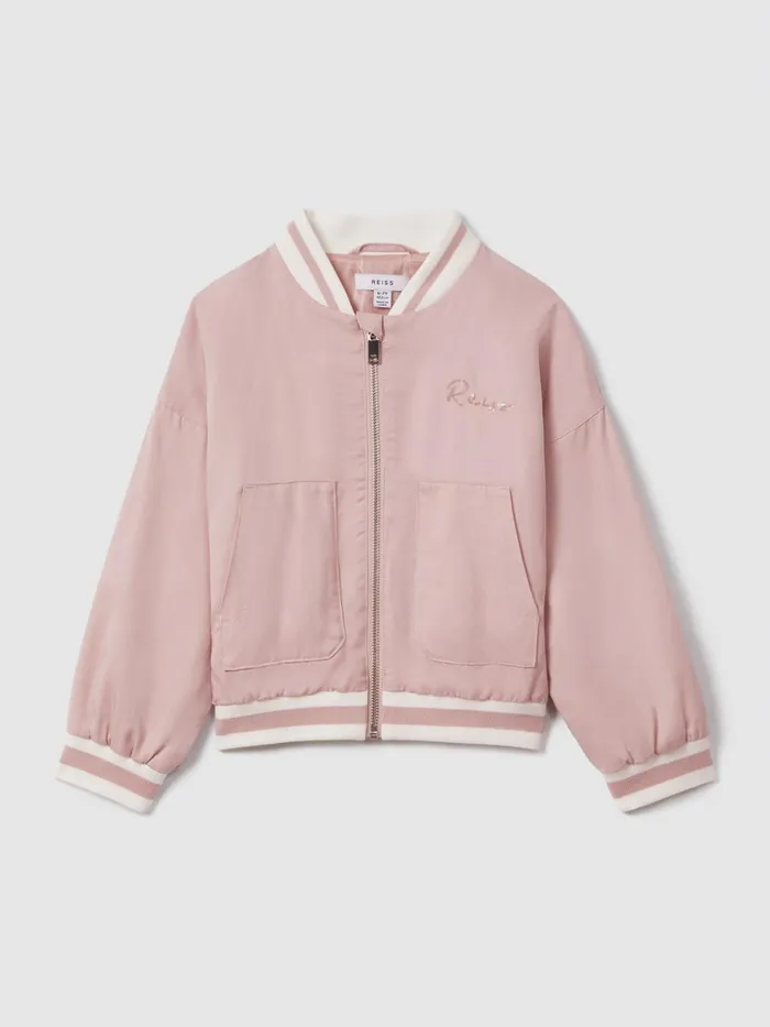 Children Reiss Coats and Jackets Remi Colourblock Varsity Bomber Jacket Pink