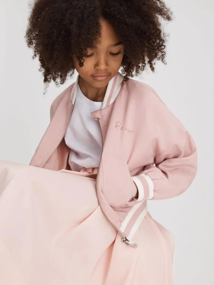 Children Reiss Coats and Jackets Remi Colourblock Varsity Bomber Jacket Pink