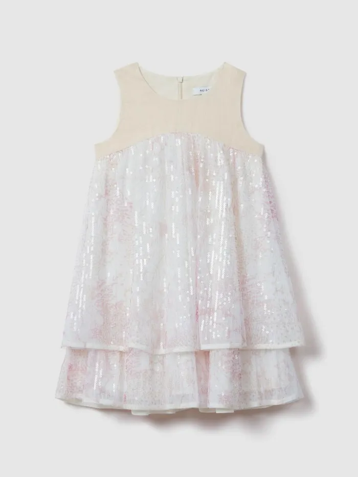 Children Reiss Dresses Daisy Tiered Sequin Dress Pink