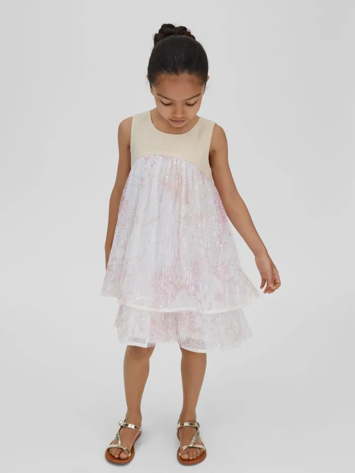 Children Reiss Dresses Daisy Tiered Sequin Dress Pink