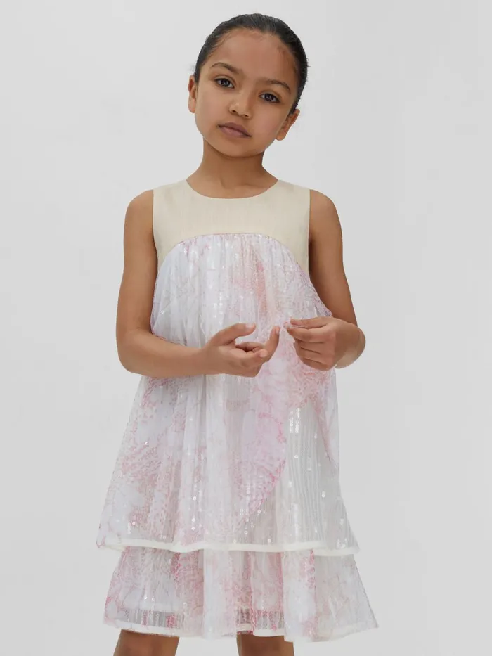 Children Reiss Dresses Daisy Tiered Sequin Dress Pink