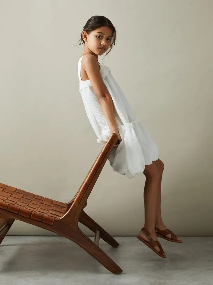 Children Reiss Dresses Emeri Seersucker Bubble Hem Dress Ivory