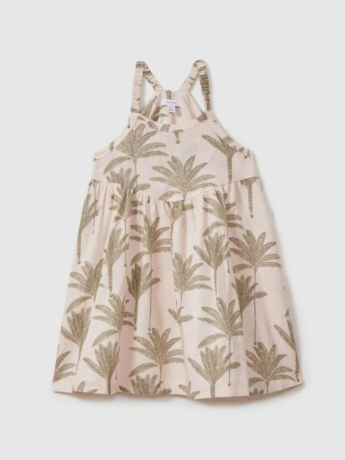 Children Reiss Dresses Klemee LinenCotton Tropical Dress Neutral