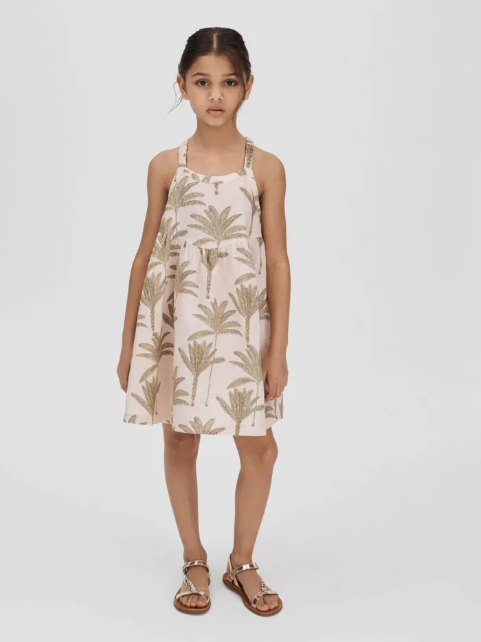 Children Reiss Dresses Klemee LinenCotton Tropical Dress Neutral