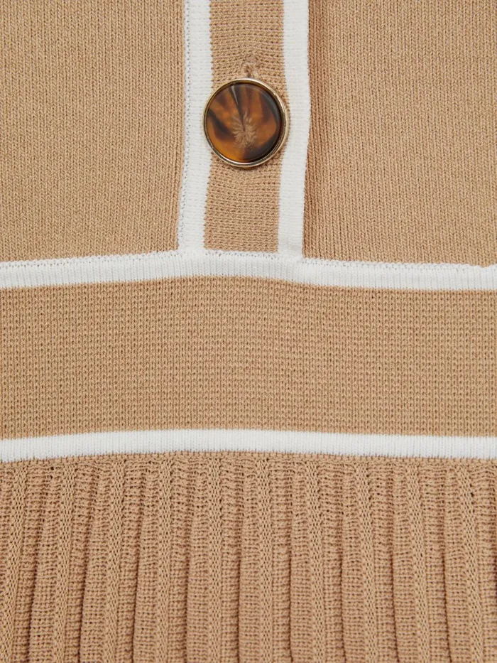 Children Reiss Dresses Mia Knitted Polo Skater Dress Camel
