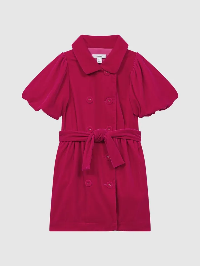Children Reiss Dresses Nancy Velvet Double Breasted Dress Pink