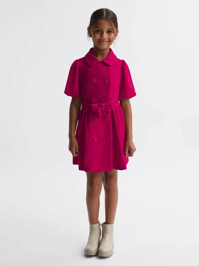Children Reiss Dresses Nancy Velvet Double Breasted Dress Pink