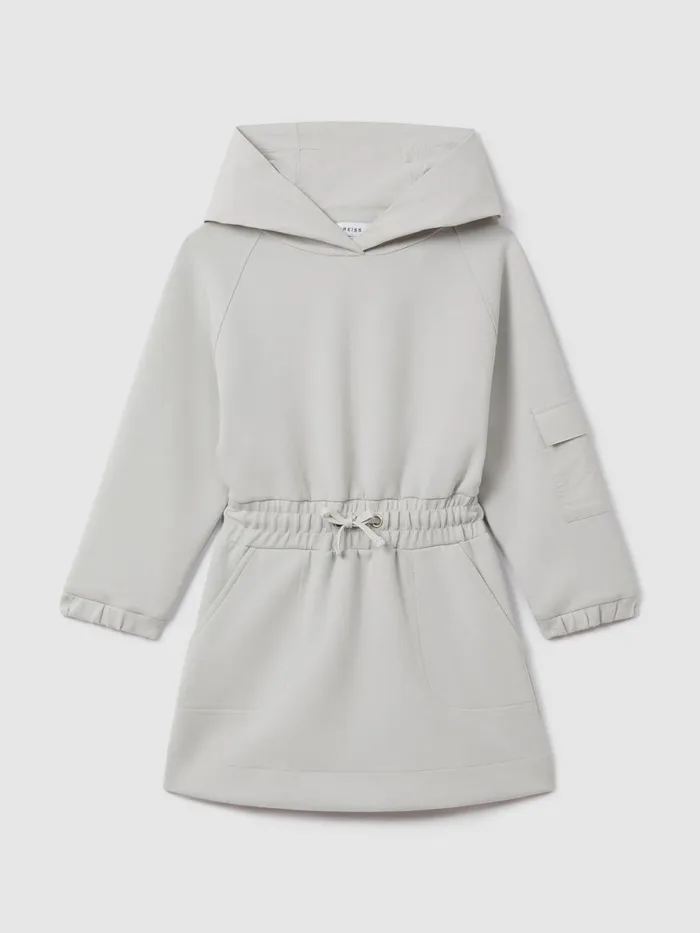 Children Reiss Dresses Rhonda Hybrid Jersey Hooded Dress Grey