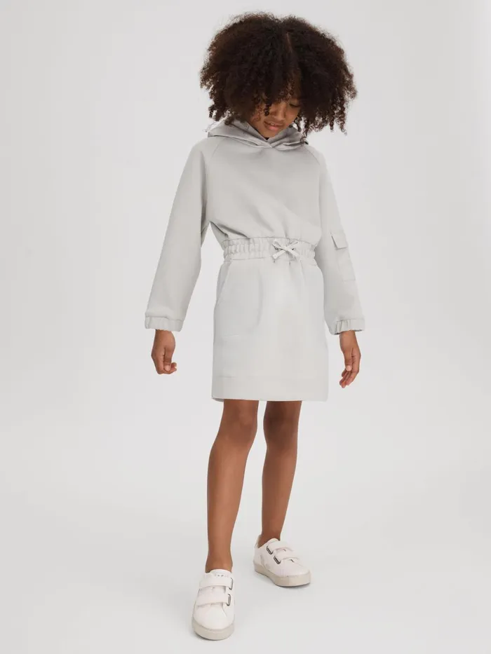 Children Reiss Dresses Rhonda Hybrid Jersey Hooded Dress Grey
