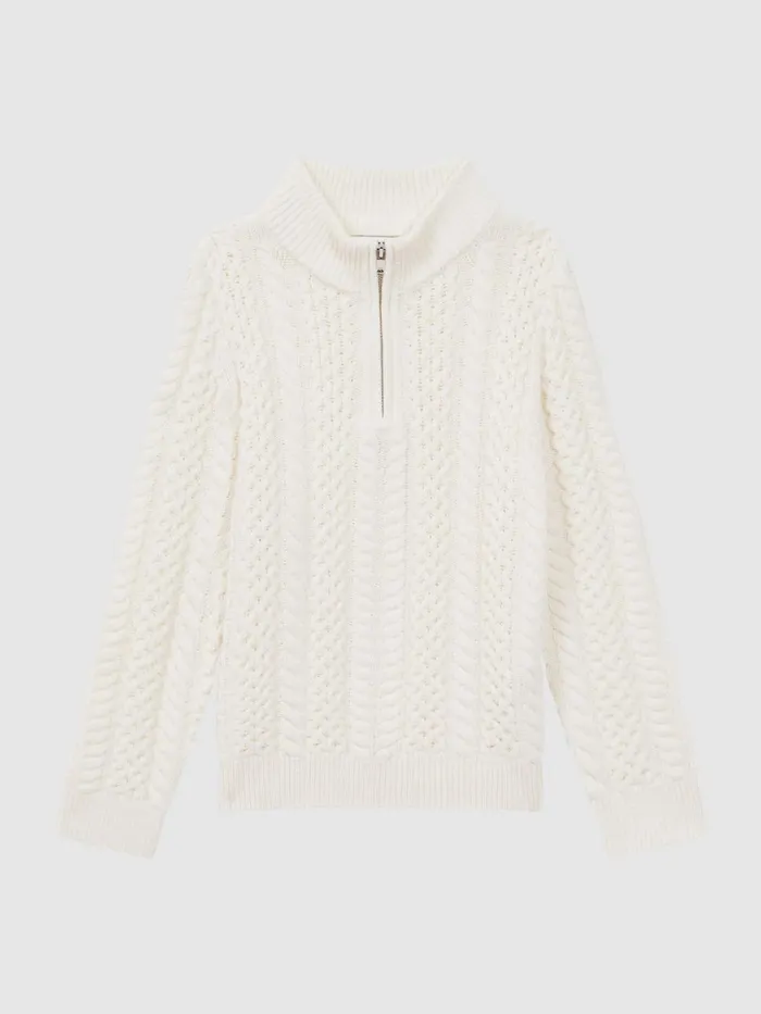 Children Reiss Knitwear Bantham Slim Fit Knitted HalfZip Jumper Ecru