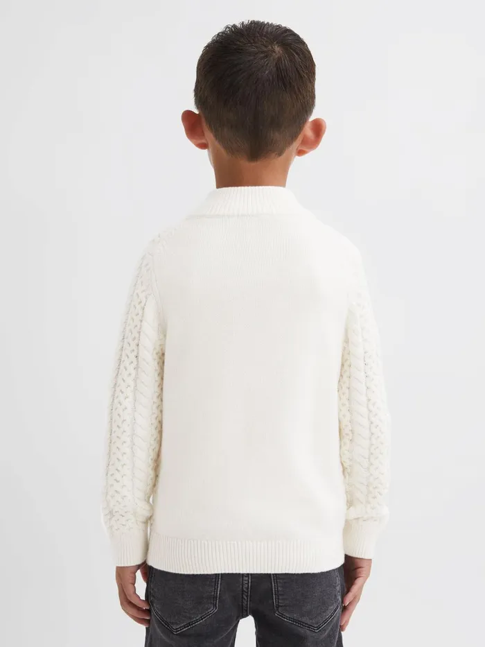 Children Reiss Knitwear Bantham Slim Fit Knitted HalfZip Jumper Ecru