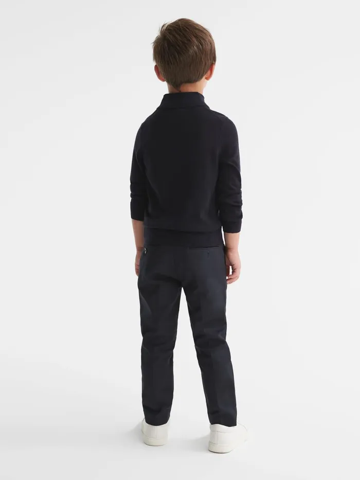Children Reiss Knitwear Blackhall Merino Wool ZipNeck Jumper Navy