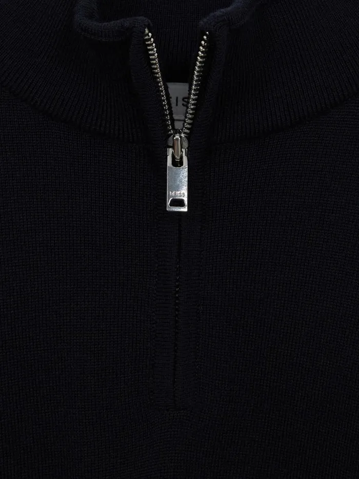 Children Reiss Knitwear Blackhall Merino Wool ZipNeck Jumper Navy