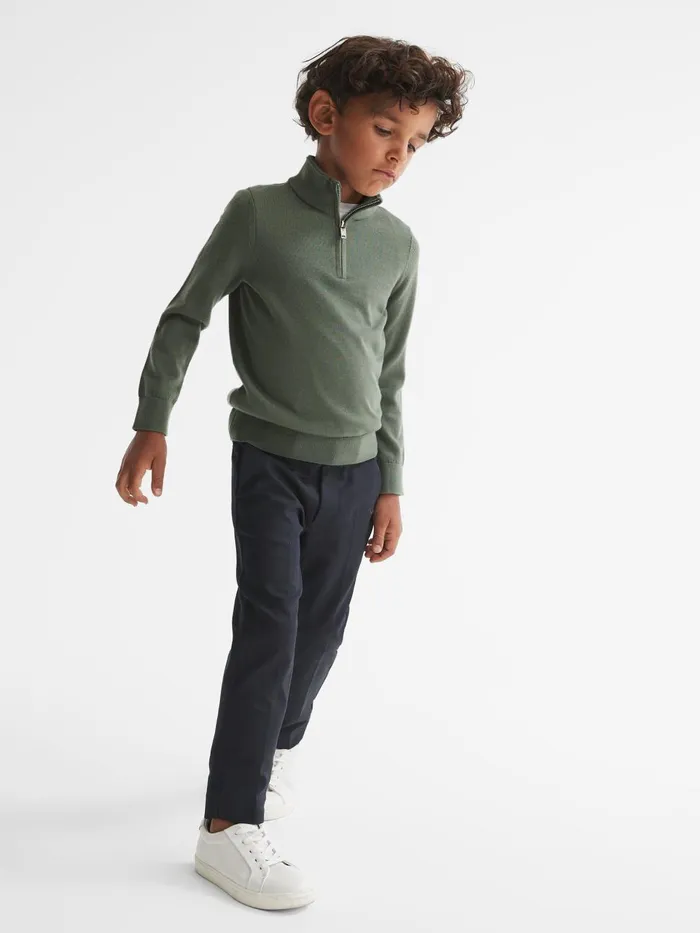 Children Reiss Knitwear Blackhall Merino Wool ZipNeck Jumper Rosemary