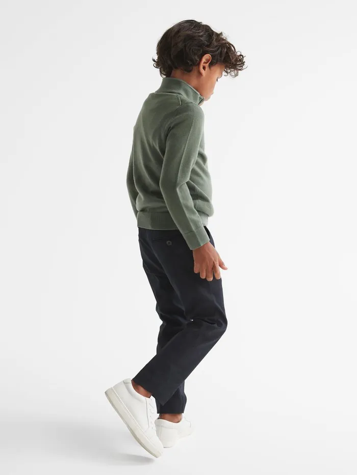 Children Reiss Knitwear Blackhall Merino Wool ZipNeck Jumper Rosemary