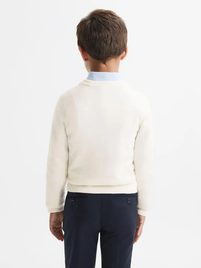 Children Reiss Knitwear Osburn Slim Fit Motif Crew Neck Jumper Ecru