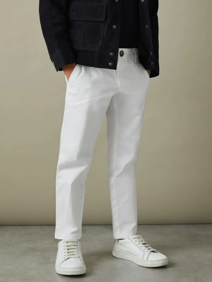 Children Reiss Pants Pitch Slim Fit Casual Chinos White