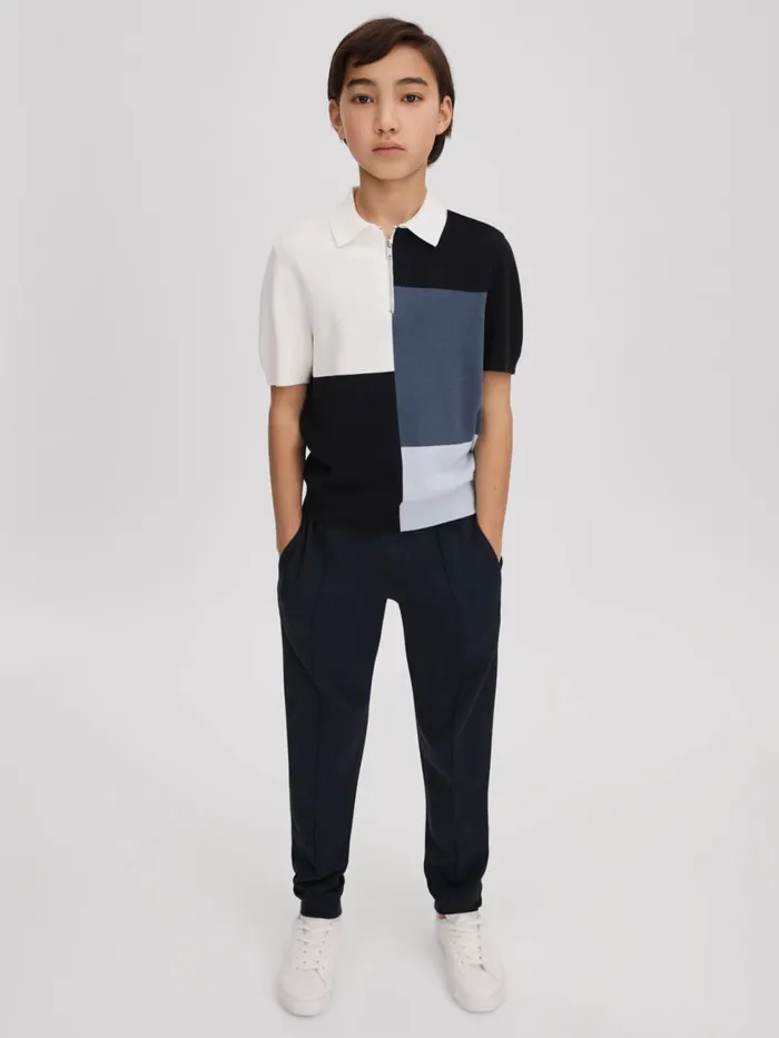 Children Reiss Polo Shirts Delta Colourblock HalfZip Polo Shirt Blue